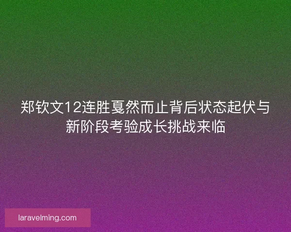 郑钦文12连胜戛然而止背后状态起伏与新阶段考验成长挑战来临