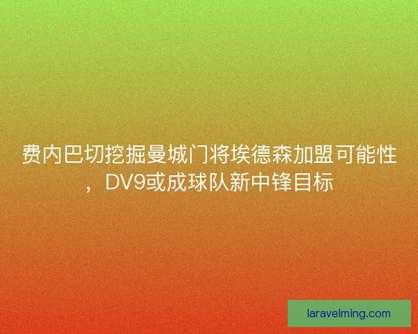 费内巴切挖掘曼城门将埃德森加盟可能性，DV9或成球队新中锋目标